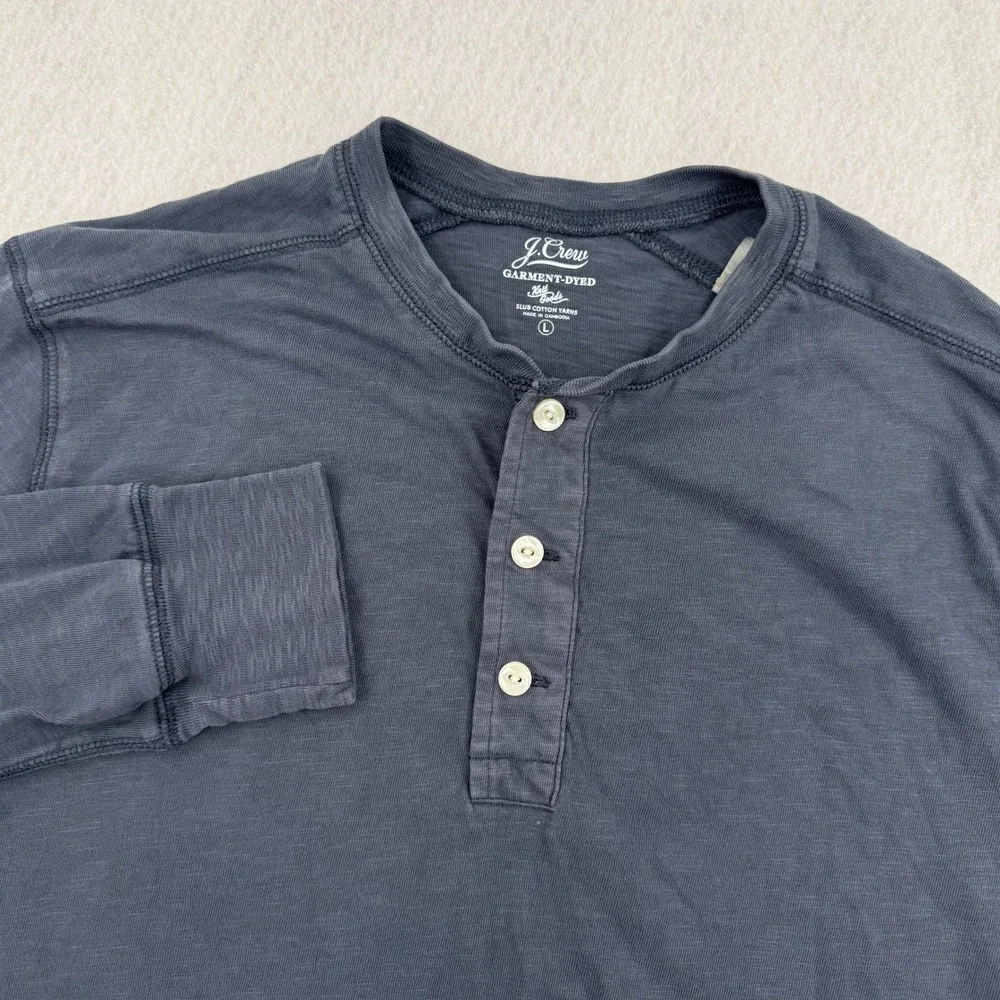 J.Crew Mens Large Gray Slub Cotton Garment-Dyed Long Sleeve Henley Shirt